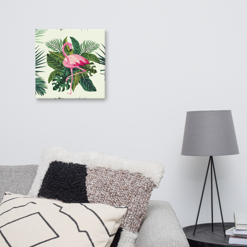 Green and Pink Flamingo Canvas Art