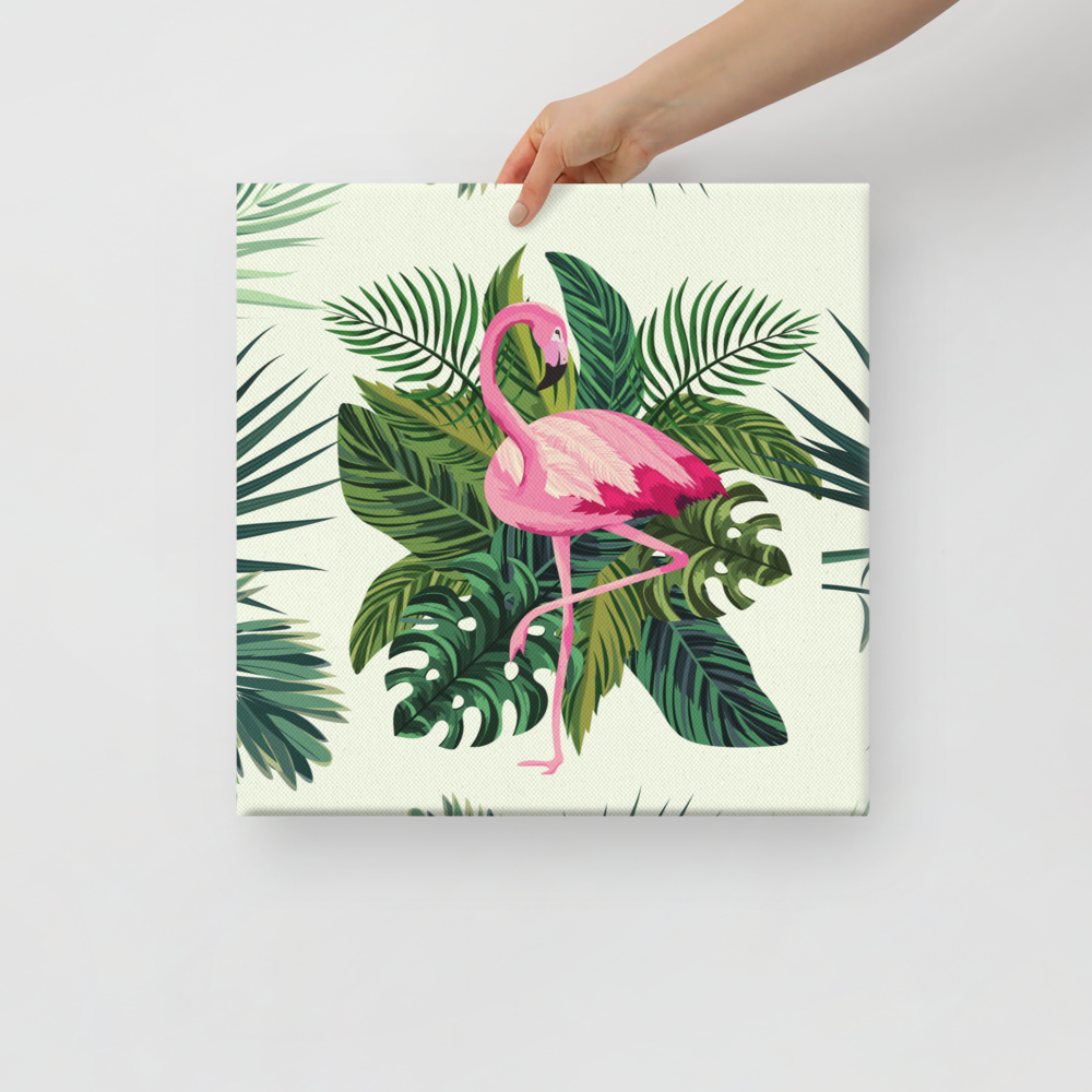 Green and Pink Flamingo Canvas Art